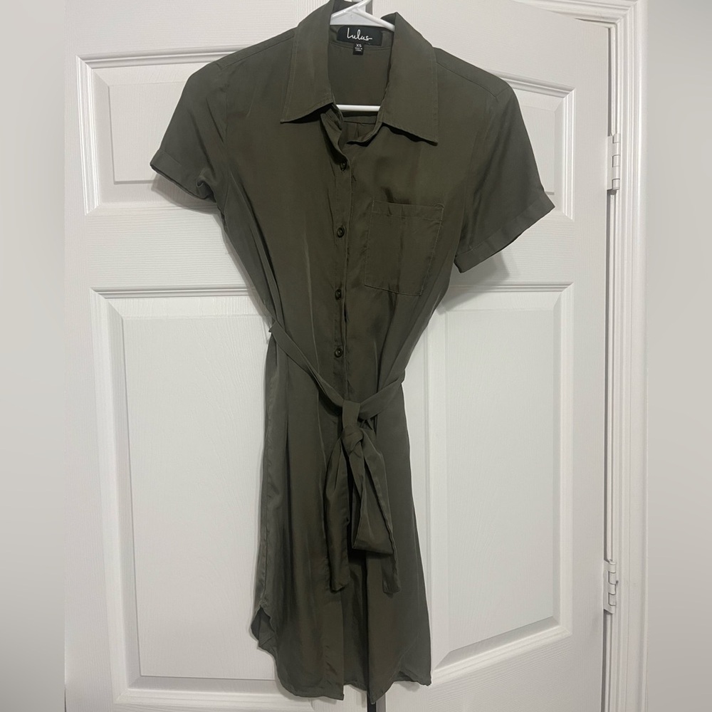 Lulu's Dark Olive Button-Up Mini Dress